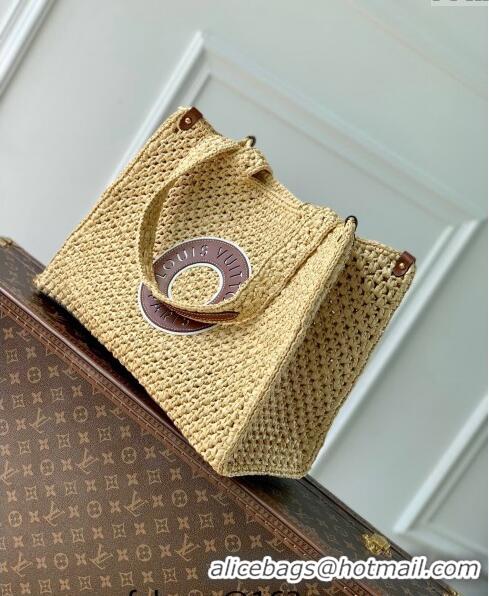 Shop Grade Louis Vuitton OnTheGo MM Tote Bag in Beige Raffia Straw M24723 2024