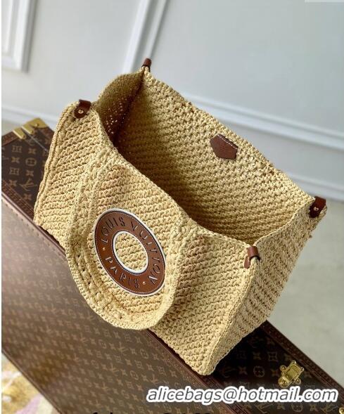 Shop Grade Louis Vuitton OnTheGo MM Tote Bag in Beige Raffia Straw M24723 2024