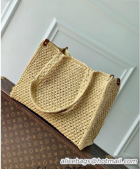 Shop Grade Louis Vuitton OnTheGo MM Tote Bag in Beige Raffia Straw M24723 2024