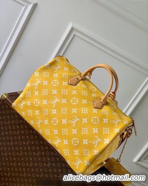 Top Grade Louis Vuitton Speedy P9 Bandoulière 50 Travel Bag in Soft calfskin M46963 Jaune Yellow 2024