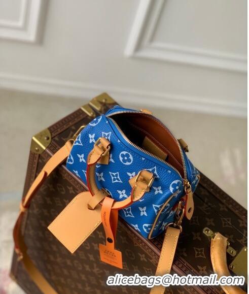 Famous Brand Louis Vuitton Speedy P9 Bandouliere 18 Bag in Soft calfskin M24419 Bleu Blue 2024 Runway