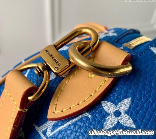 Famous Brand Louis Vuitton Speedy P9 Bandouliere 18 Bag in Soft calfskin M24419 Bleu Blue 2024 Runway