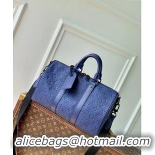 Top Quality Louis Vuitton Keepall Bandouliere 35 Travel Bag in Taurillon Monogram Leather M11691 Sapphire Purple 2024