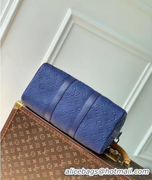 Top Quality Louis Vuitton Keepall Bandouliere 35 Travel Bag in Taurillon Monogram Leather M11691 Sapphire Purple 2024