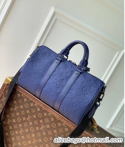 Top Quality Louis Vuitton Keepall Bandouliere 35 Travel Bag in Taurillon Monogram Leather M11691 Sapphire Purple 2024