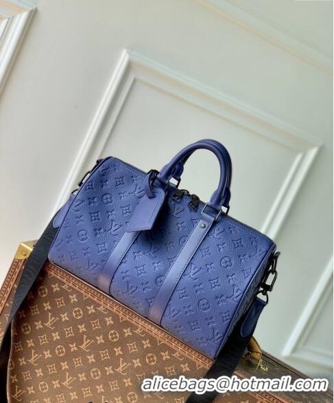 Top Quality Louis Vuitton Keepall Bandouliere 35 Travel Bag in Taurillon Monogram Leather M11691 Sapphire Purple 2024