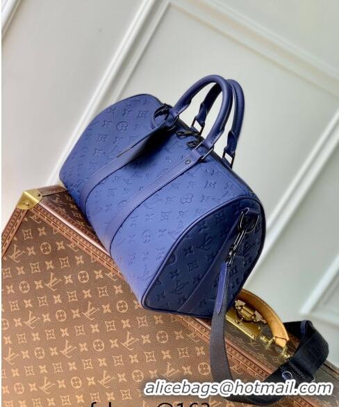 Top Quality Louis Vuitton Keepall Bandouliere 35 Travel Bag in Taurillon Monogram Leather M11691 Sapphire Purple 2024