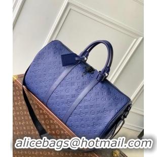 Discount Louis Vuitton Keepall Bandouliere 50 Travel Bag in Taurillon Monogram Leather M11495 Sapphire Purple 2024