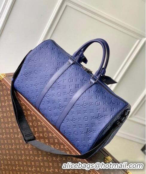 Discount Louis Vuitton Keepall Bandouliere 50 Travel Bag in Taurillon Monogram Leather M11495 Sapphire Purple 2024