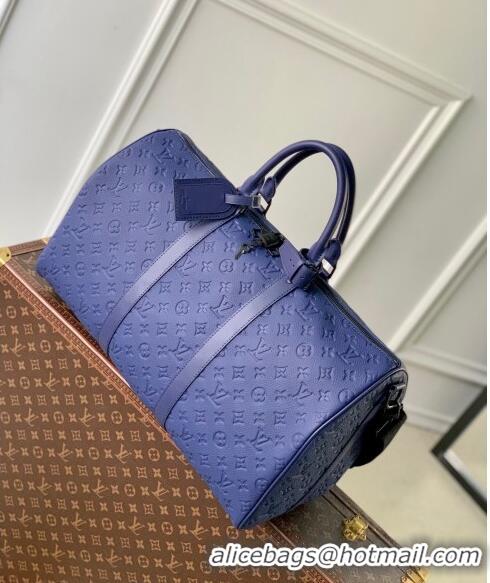 Discount Louis Vuitton Keepall Bandouliere 50 Travel Bag in Taurillon Monogram Leather M11495 Sapphire Purple 2024