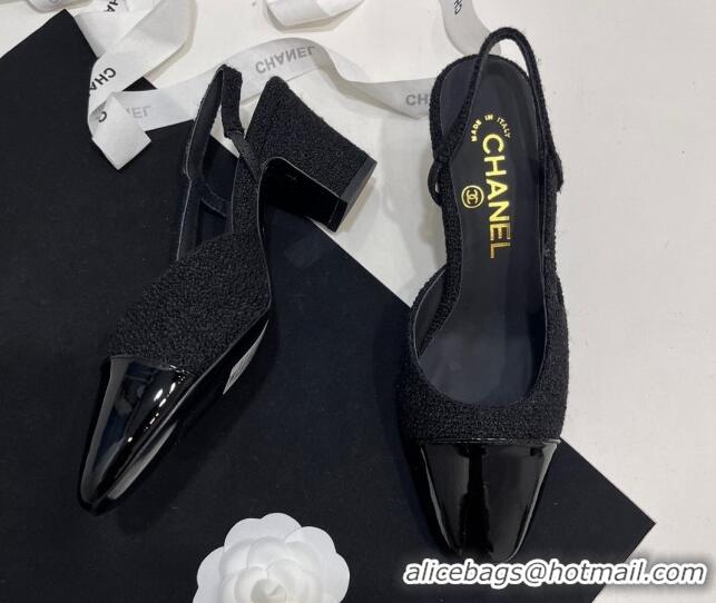 Best Product Chanel Tweed & Patent Calfskin Slingbacks Pumps 6.5cm Black 230024