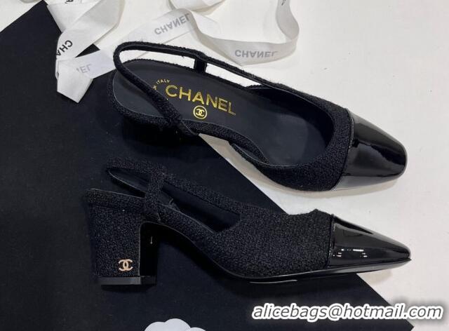 Best Product Chanel Tweed & Patent Calfskin Slingbacks Pumps 6.5cm Black 230024