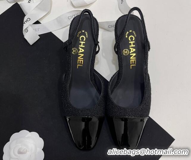 Best Product Chanel Tweed & Patent Calfskin Slingbacks Pumps 6.5cm Black 230024