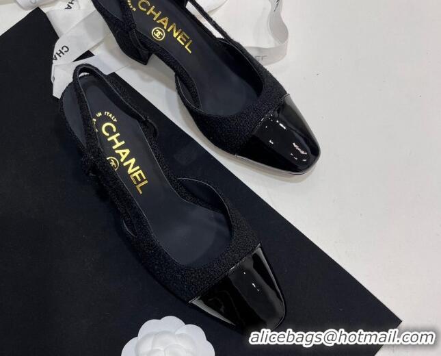 Best Product Chanel Tweed & Patent Calfskin Slingbacks Pumps 6.5cm Black 230024