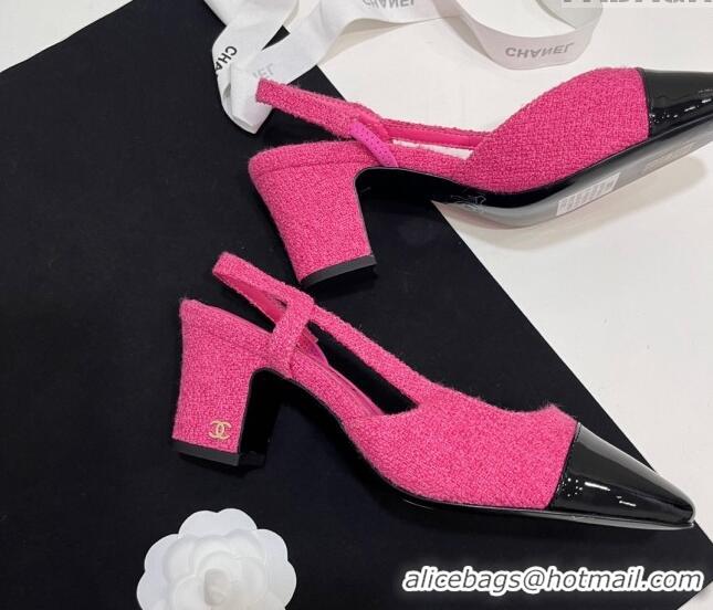 Pretty Style Chanel Tweed & Patent Calfskin Slingbacks Pumps 6.5cm Pink 7230025