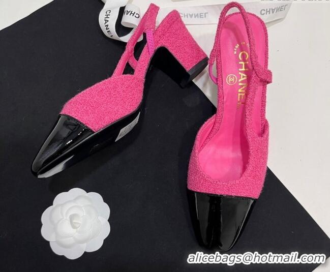 Pretty Style Chanel Tweed & Patent Calfskin Slingbacks Pumps 6.5cm Pink 7230025