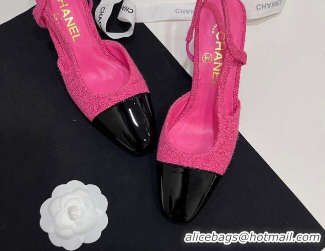 Pretty Style Chanel Tweed & Patent Calfskin Slingbacks Pumps 6.5cm Pink 7230025