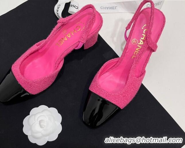 Pretty Style Chanel Tweed & Patent Calfskin Slingbacks Pumps 6.5cm Pink 7230025