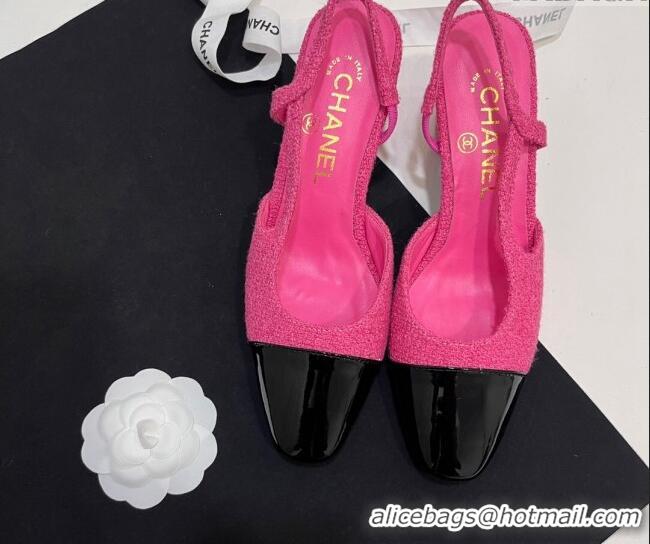 Pretty Style Chanel Tweed & Patent Calfskin Slingbacks Pumps 6.5cm Pink 7230025