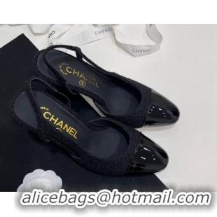 Unique Style Chanel Tweed & Patent Calfskin Slingbacks Pumps 9.5cm Black 230028