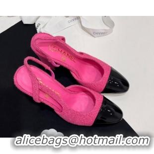 Good Quality Chanel Tweed & Patent Calfskin Slingbacks Pumps 9.5cm Pink 7230029