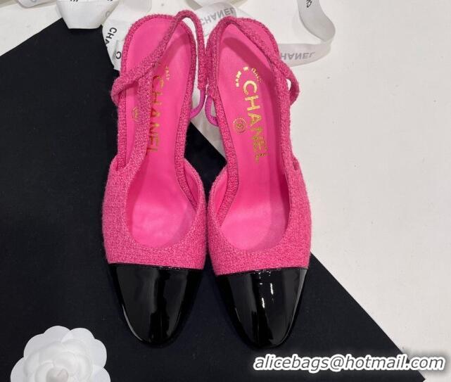 Good Quality Chanel Tweed & Patent Calfskin Slingbacks Pumps 9.5cm Pink 7230029