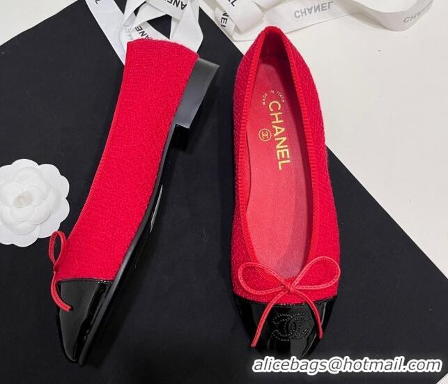 Purchase Chanel Tweed & Patent Calfskin Ballet Flats Red 7230031