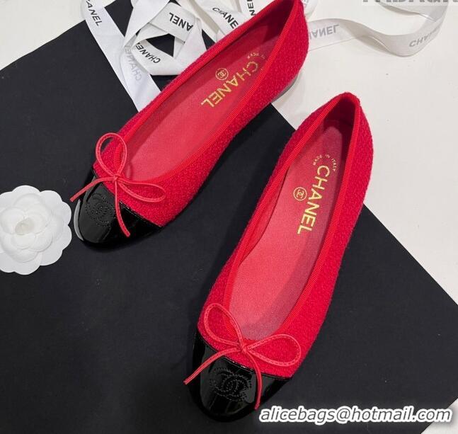 Purchase Chanel Tweed & Patent Calfskin Ballet Flats Red 7230031