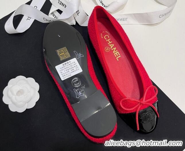 Purchase Chanel Tweed & Patent Calfskin Ballet Flats Red 7230031