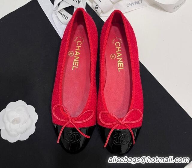 Purchase Chanel Tweed & Patent Calfskin Ballet Flats Red 7230031