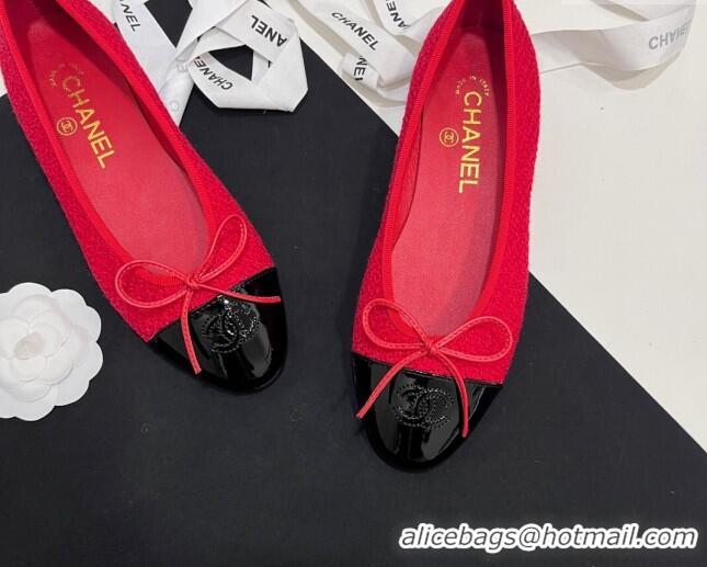 Purchase Chanel Tweed & Patent Calfskin Ballet Flats Red 7230031