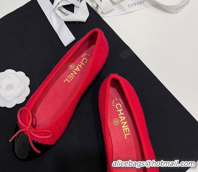 Purchase Chanel Tweed & Patent Calfskin Ballet Flats Red 7230031