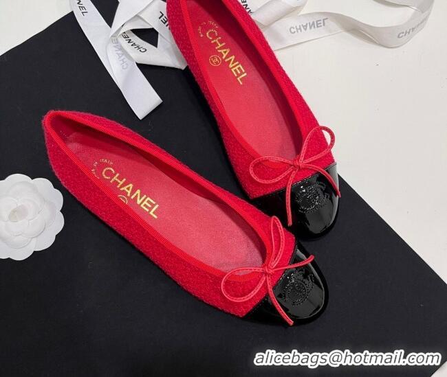 Purchase Chanel Tweed & Patent Calfskin Ballet Flats Red 7230031