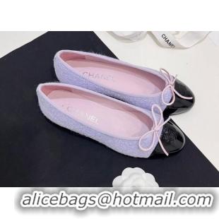 Classic Hot Chanel Tweed & Patent Calfskin Ballet Flats Lilac Purple 230030