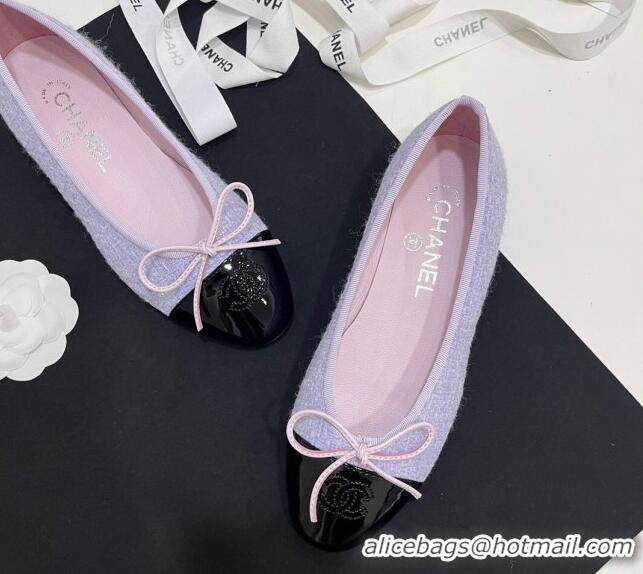 Classic Hot Chanel Tweed & Patent Calfskin Ballet Flats Lilac Purple 230030