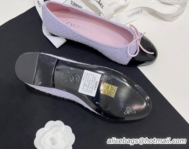 Classic Hot Chanel Tweed & Patent Calfskin Ballet Flats Lilac Purple 230030