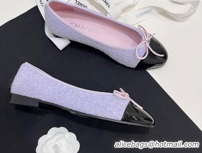 Classic Hot Chanel Tweed & Patent Calfskin Ballet Flats Lilac Purple 230030