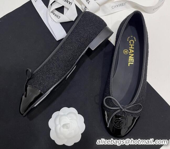 Grade Quality Chanel Tweed & Patent Calfskin Ballet Flats Black 7230032