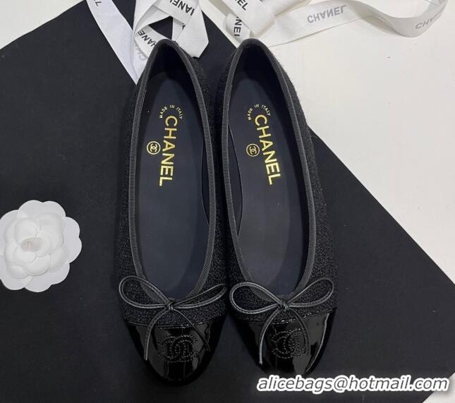 Grade Quality Chanel Tweed & Patent Calfskin Ballet Flats Black 7230032