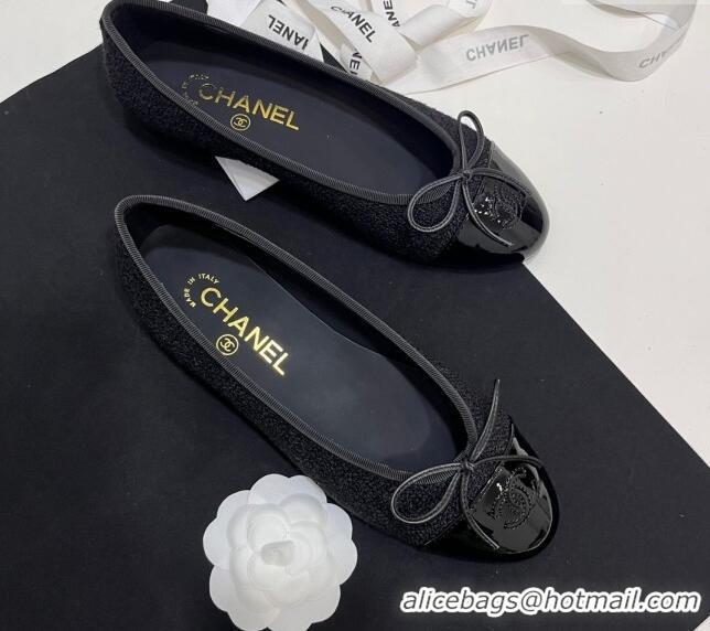 Grade Quality Chanel Tweed & Patent Calfskin Ballet Flats Black 7230032