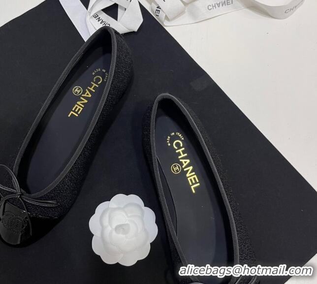 Grade Quality Chanel Tweed & Patent Calfskin Ballet Flats Black 7230032