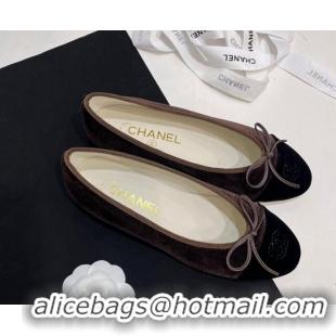 Most Popular Chanel Velvet Ballet Flats Dark Grey 7230034