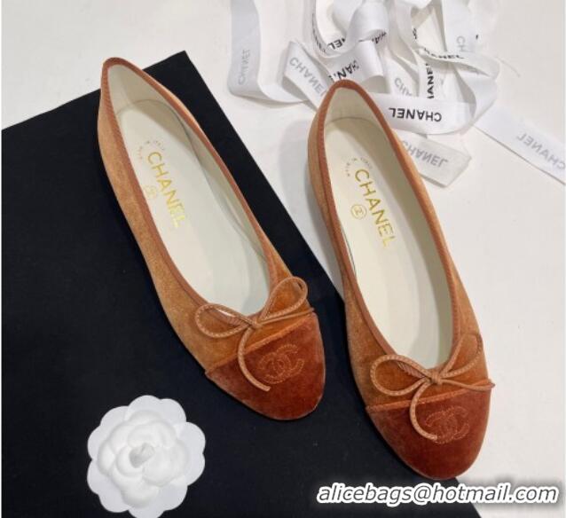 Top Grade Chanel Velvet Ballet Flats Brown 7230035