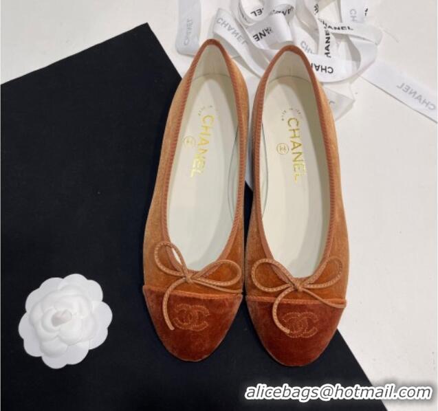 Top Grade Chanel Velvet Ballet Flats Brown 7230035