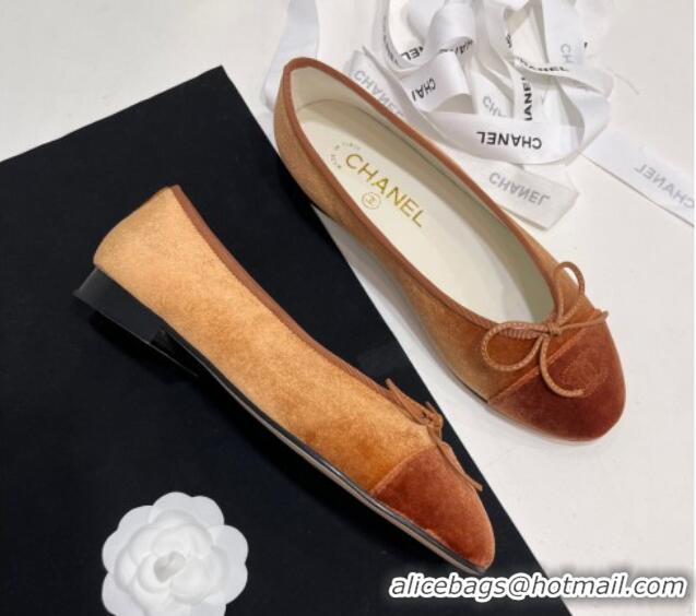 Top Grade Chanel Velvet Ballet Flats Brown 7230035