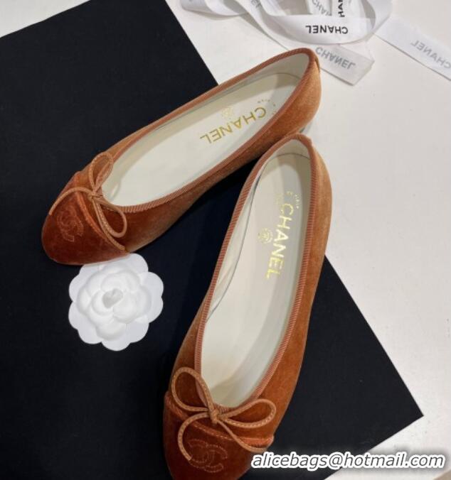 Top Grade Chanel Velvet Ballet Flats Brown 7230035