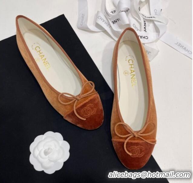 Top Grade Chanel Velvet Ballet Flats Brown 7230035