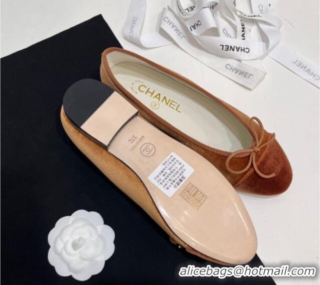 Top Grade Chanel Velvet Ballet Flats Brown 7230035