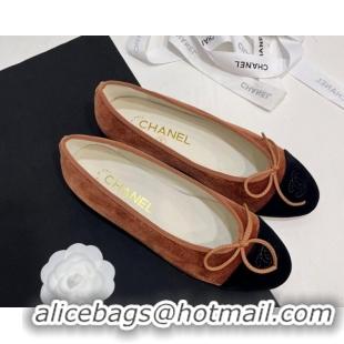 Durable Chanel Velvet Ballet Flats Brown/Black 7230036