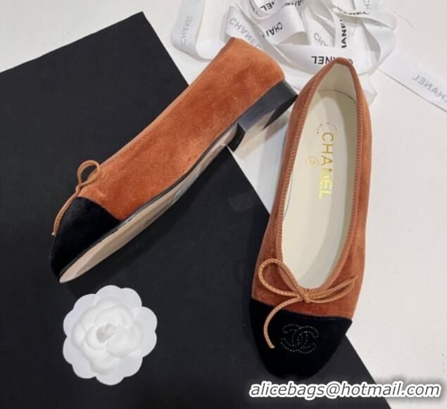 Durable Chanel Velvet Ballet Flats Brown/Black 7230036